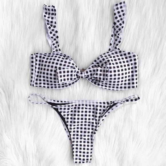 Daisys Boutique Other - Madelyn black white gingham ruffle bikini set